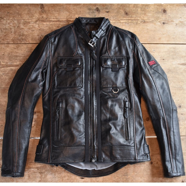 【ウェアアウトレット】29800円!個別配送のみ 『Victoria』 レザーパンチングコンビライダース Night BLACK